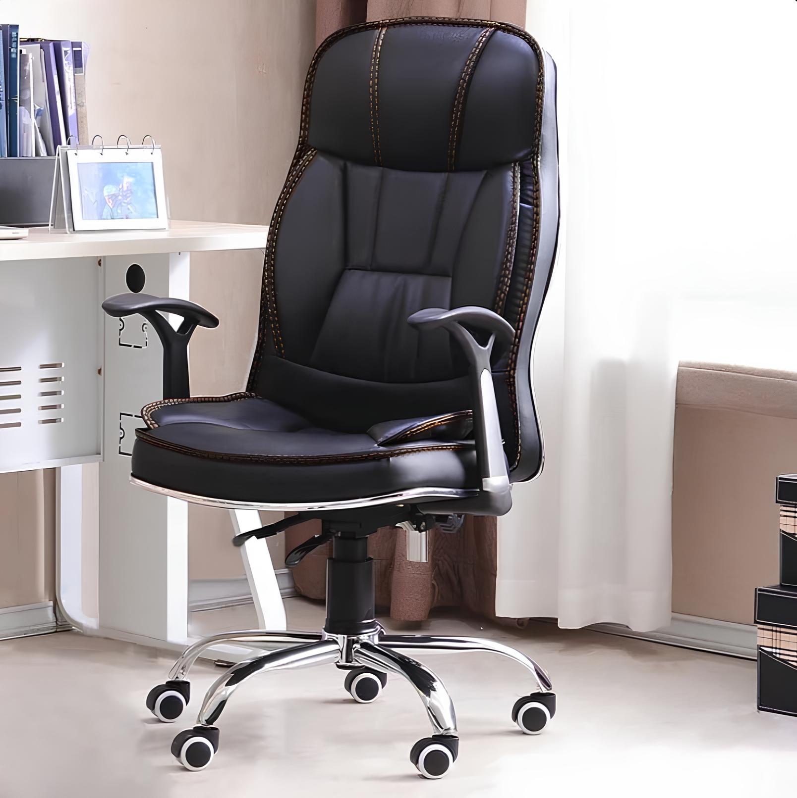 High-Back Executive Office Chair (Black Leather) - Pioneer Furniture