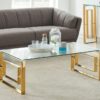 Modern Rectangular Glass Table-Gold Metal Base