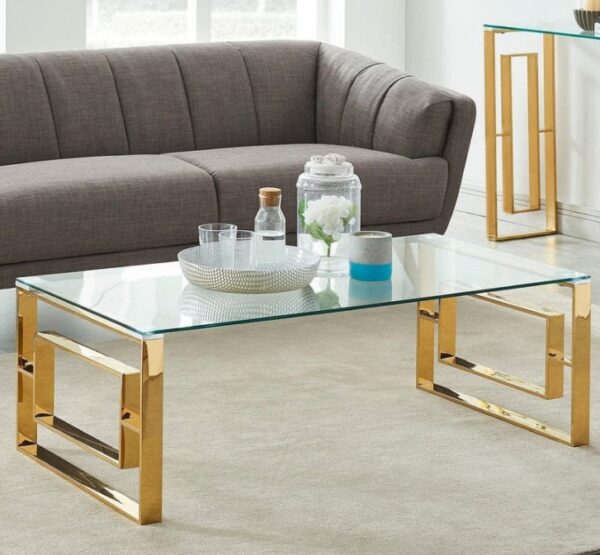 Modern Rectangular Glass Table-Gold Metal Base