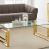 Modern Rectangular Glass Table-Gold Metal Base