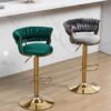 Luxury Velvet Swivel Bar Stool with gold base and curved backrest