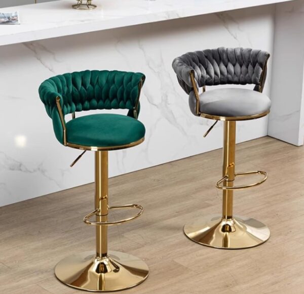Luxury Velvet Swivel Bar Stool with gold base and curved backrest