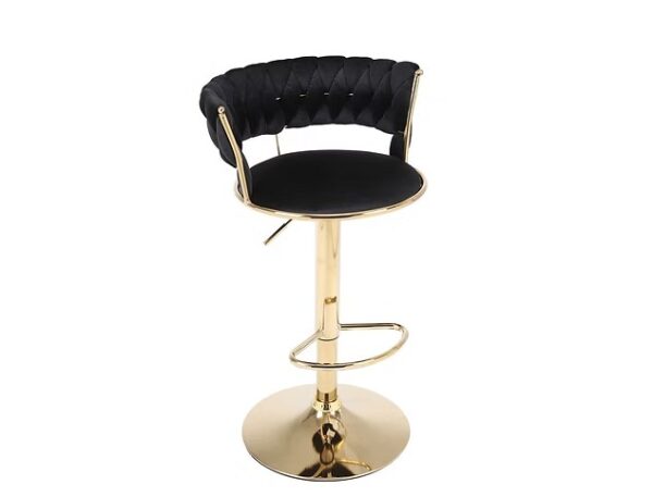 Luxury Velvet Swivel Bar Stool with gold base and curved backrest.
